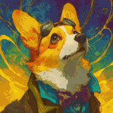 Preview of 50x50cm cosmic corgi diamond painting kit. Features galaxy backdrop, square resin drills, and soft canvas for whimsical DIY art.